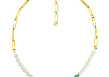 Κολιέ Από Ανοξείδωτο Ατσάλι Επιχρυσωμένο 24Κ Με Φίλντισι Και Τιρκουάζ AA17894 - AMOR AMOR - 