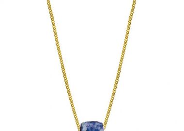 Κολιέ Από Ανοξείδωτο Ατσάλι Επιχρυσωμένο Με Χάντρα Ασημί - Μπλε AA17218 - AMOR AMOR - 