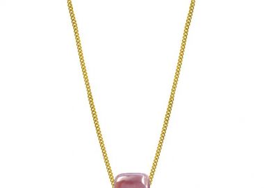 Κολιέ Από Ανοξείδωτο Ατσάλι Επιχρυσωμένο Με Χάντρα Φούξια Σκούρο AA17232 - AMOR AMOR - 