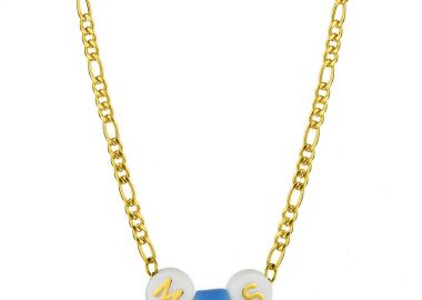 Κολιέ Από Ανοξείδωτο Ατσάλι Επιχρυσωμένο Με Χάντρα Και Μονογράμματα AA12028 - AMOR AMOR - 