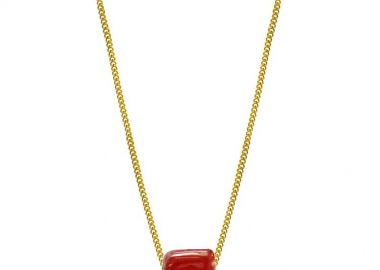 Κολιέ Από Ανοξείδωτο Ατσάλι Επιχρυσωμένο Με Χάντρα Κόκκινη AA17225 - AMOR AMOR - 