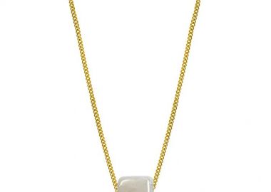 Κολιέ Από Ανοξείδωτο Ατσάλι Επιχρυσωμένο Με Χάντρα Λευκή AA17228 - AMOR AMOR - 