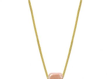 Κολιέ Από Ανοξείδωτο Ατσάλι Επιχρυσωμένο Με Χάντρα Ροδακινί AA17221 - AMOR AMOR - 