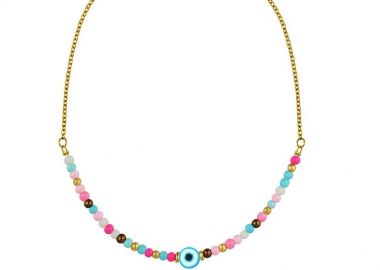 Κολιέ Από Ανοξείδωτο Ατσάλι Επιχρυσωμένο Με Χάντρες Και Φίμο Ματάκι AA17795 - AMOR AMOR - 