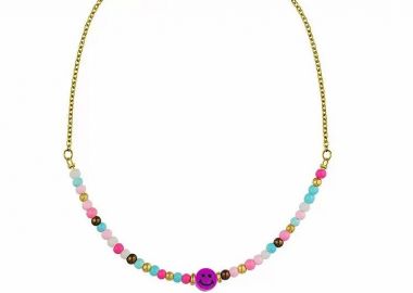 Κολιέ Από Ανοξείδωτο Ατσάλι Επιχρυσωμένο Με Χάντρες Και Φίμο Smiley AA17797 - AMOR AMOR - 