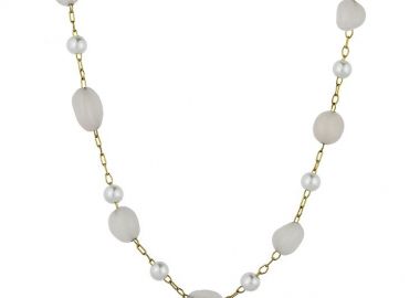 Κολιέ Από Ανοξείδωτο Ατσάλι Επιχρυσωμένο Με Ημιπολύτιμο Λίθο Ροζ Quartz Και Μαργαριτάρια TA17363 45cm - AMOR AMOR - 