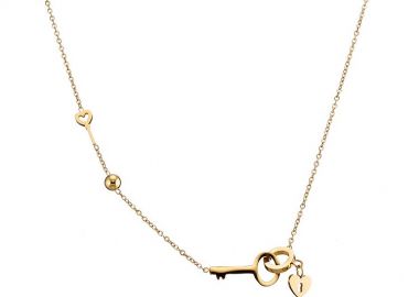 Κολιέ Από Ανοξείδωτο Ατσάλι Επιχρυσωμένο Με Κλειδί Και Καρδιά AS19056 - AMOR AMOR - 