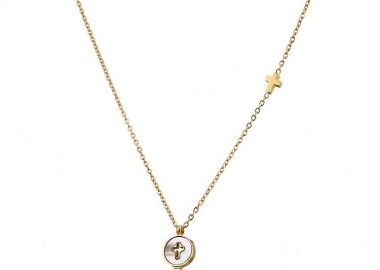 Κολιέ Από Ανοξείδωτο Ατσάλι Επιχρυσωμένο Με Κλειδί Και Σταυρό AS19053 - AMOR AMOR - 