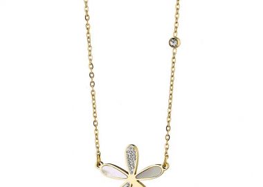 Κολιέ Από Ανοξείδωτο Ατσάλι Επιχρυσωμένο Με Λουλούδι AS14217 - AMOR AMOR - 