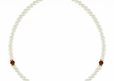 Κολιέ Από Ανοξείδωτο Ατσάλι Επιχρυσωμένο Με Μαργαριτάρια Και Μηλοκόραλο AA17788 - AMOR AMOR - 