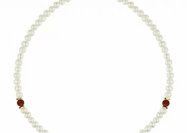 Κολιέ Από Ανοξείδωτο Ατσάλι Επιχρυσωμένο Με Μαργαριτάρια Και Μηλοκόραλο AA17790 - AMOR AMOR - 