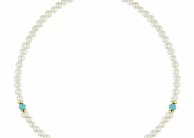 Κολιέ Από Ανοξείδωτο Ατσάλι Επιχρυσωμένο Με Μαργαριτάρια Και Τιρκουάζ AA17786 - AMOR AMOR - 