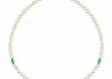 Κολιέ Από Ανοξείδωτο Ατσάλι Επιχρυσωμένο Με Μαργαριτάρια Και Τιρκουάζ AA17791 - AMOR AMOR - 