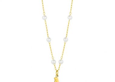 Κολιέ Από Ανοξείδωτο Ατσάλι Επιχρυσωμένο Με Μονόγραμμα Και Μαργαριτάρια AA11934 - AMOR AMOR - 