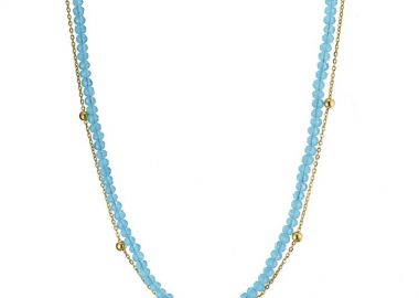 Κολιέ Από Ανοξείδωτο Ατσάλι Επιχρυσωμένο Με Μπλε Σπινέλιο AS13413 - AMOR AMOR - 