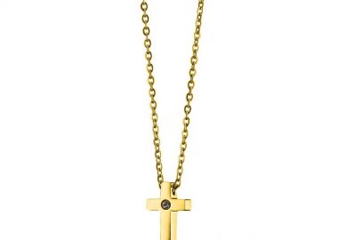 Κολιέ Από Ανοξείδωτο Ατσάλι Επιχρυσωμένο Με Σταυρό AS13392 - AMOR AMOR - 