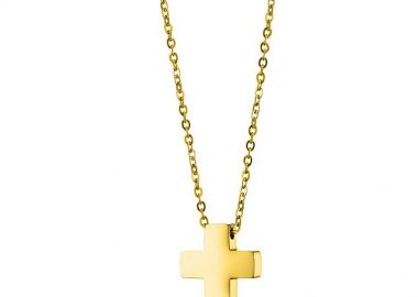 Κολιέ Από Ανοξείδωτο Ατσάλι Επιχρυσωμένο Με Σταυρό AS13398 - AMOR AMOR - 