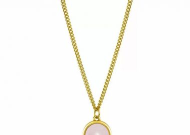 Κολιέ Από Ανοξείδωτο Ατσάλι Και Ορείχαλκο Επιχρυσωμένο 24Κ Με Ημιπολύτιμο Λίθο Ροζ Χαλαζία AA15721 - AMOR AMOR - 