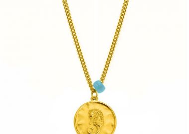 Κολιέ Από Ανοξείδωτο Ατσάλι Και Ορείχαλκο Επιχρυσωμένο 24Κ Με Ιππόκαμπο Και Χάντρα AA15119 - AMOR AMOR - 