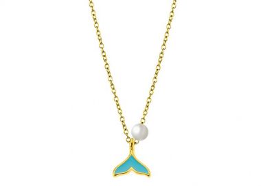 Κολιέ Από Ανοξείδωτο Ατσάλι Και Ορείχαλκο Επιχρυσωμένο 24Κ Με Ουρά Φάλαινας Και Μαργαριτάρι AA15089 - AMOR AMOR - 