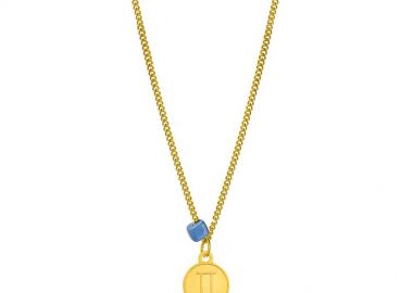 Κολιέ Από Ανοξείδωτο Ατσάλι Και Ορείχαλκο Επιχρυσωμένο 24Κ Με Το Ζώδιο των Διδύμων Και Χάντρα AA15799 - AMOR AMOR - 