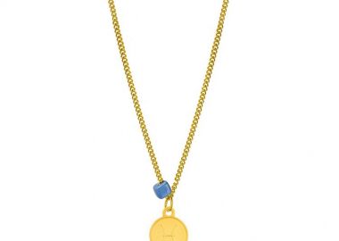 Κολιέ Από Ανοξείδωτο Ατσάλι Και Ορείχαλκο Επιχρυσωμένο 24Κ Με Το Ζώδιο των Ιχθύων Και Χάντρα AA15817 - AMOR AMOR - 