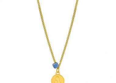 Κολιέ Από Ανοξείδωτο Ατσάλι Και Ορείχαλκο Επιχρυσωμένο 24Κ Με Το Ζώδιο του Λέοντα Και Χάντρα AA15803 - AMOR AMOR - 