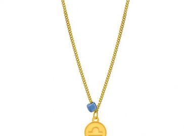 Κολιέ Από Ανοξείδωτο Ατσάλι Και Ορείχαλκο Επιχρυσωμένο 24Κ Με Το Ζώδιο του Ζυγού Και Χάντρα AA15807 - AMOR AMOR - 