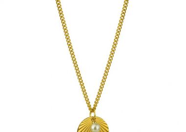 Κολιέ Από Ανοξείδωτο Ατσάλι Και Ορείχαλκο Επιχρυσωμένο Με Μαργαριτάρι AA18896 - AMOR AMOR - 