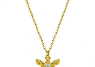 Κολιέ Από Ανοξείδωτο Ατσάλι Και Ορείχαλκο Επιχρυσωμένο Με Μέλισσα Και Ματάκι AA18937 - AMOR AMOR - 