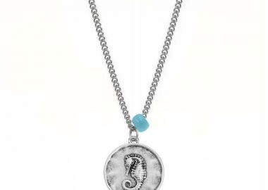 Κολιέ Από Ανοξείδωτο Ατσάλι Και Ορείχαλκο Με Ιππόκαμπο Και Χάντρα AA15118 - AMOR AMOR - 