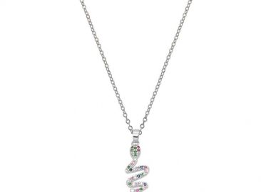 Κολιέ Από Ανοξείδωτο Ατσάλι Με Φίδι Πολύχρωμο MI12372 - AMOR AMOR - 