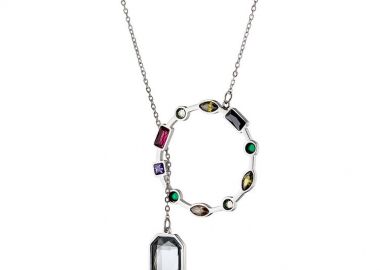 Κολίε Από Ανοξείδωτο Ατσάλι Με Κύκλο Από Κρύσταλλα AS14727 - AMOR AMOR - 