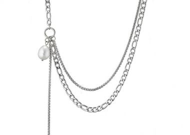 Κολιέ Από Ανοξείδωτο Ατσάλι Με Μαργαριτάρι AS14214 - AMOR AMOR - 