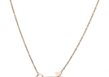 Κολιέ Από Ανοξείδωτο Ατσάλι Ροζ Επιχρυσωμένο Με Κλειδί Και Καρδιά AS19027 - AMOR AMOR - 