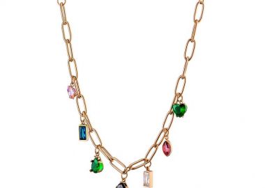 Κολίε Από Ανοξείδωτο Ατσάλι Ροζ Επιχρυσωμένο Με Κρεμαστά Ζιργκόν AS14724 - AMOR AMOR - 