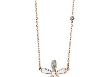 Κολιέ Από Ανοξείδωτο Ατσάλι Ροζ Επιχρυσωμένο Με Λουλούδι AS14218 - AMOR AMOR - 