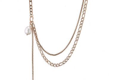 Κολιέ Από Ανοξείδωτο Ατσάλι Ροζ Επιχρυσωμένο Με Μαργαριτάρι AS14215 - AMOR AMOR - 