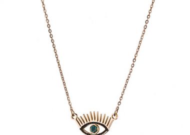 Κολιέ Από Ανοξείδωτο Ατσάλι Ροζ Επιχρυσωμένο Με Ματάκι AS13422 - AMOR AMOR - 