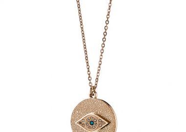 Κολιέ Από Ανοξείδωτο Ατσάλι Ροζ Επιχρυσωμένο Με Ματάκι AS13437 - AMOR AMOR - 