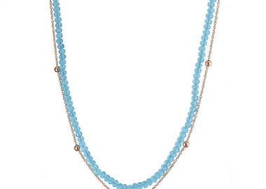 Κολιέ Από Ανοξείδωτο Ατσάλι Ροζ Επιχρυσωμένο Με Μπλε Σπινέλιο AS13414 - AMOR AMOR - 