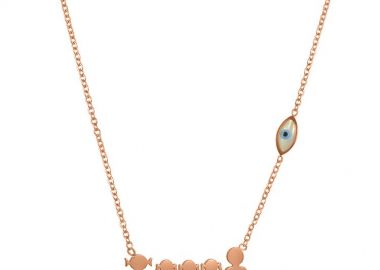 Κολιέ Από Ανοξείδωτο Ατσάλι Ροζ Επιχρυσωμένο Με Οικογένεια, Μαμά, Πατέρα, Κόρες Και Ματάκι MI17527 - AMOR AMOR - 