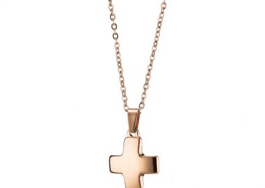 Κολιέ Από Ανοξείδωτο Ατσάλι Ροζ Επιχρυσωμένο Με Σταυρό AS13396 - AMOR AMOR - 