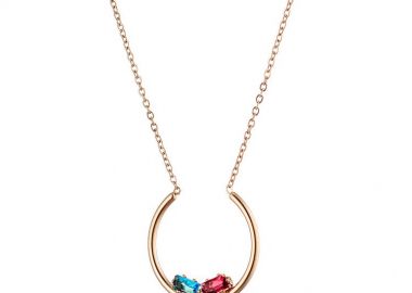 Κολίε Από Ανοξείδωτο Ατσάλι Ροζ Επιχρυσωμένο Με Swarovski AS14752 - AMOR AMOR - 