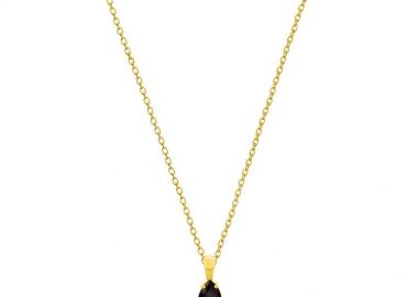 Κολιέ Από Ασήμι 925 Επιχρυσωμένο 24Κ Μονόπετρο Δάκρυ Μαύρο PS14995 - AMOR AMOR - 