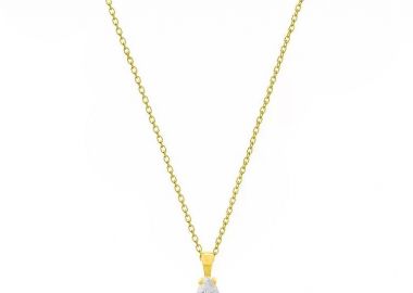 Κολιέ Από Ασήμι 925 Επιχρυσωμένο 24Κ Μονόπετρο Δάκρυ PS12405 - AMOR AMOR - 