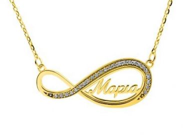 Κολιέ Από Ασήμι 925 Επιχρυσωμένο Με Άπειρο, Όνομα Και Ζιργκόν PE19608 - AMOR AMOR - 