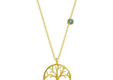 Κολιέ Από Ασήμι 925 Επιχρυσωμένο Με Δέντρο Της Ζωής Και Ματάκι EX18459 - AMOR AMOR - 
