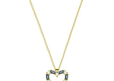 Κολιέ Από Ασήμι 925 Επιχρυσωμένο Με Καρδιά Από Swarovski Μπλε EX15416 - AMOR AMOR - 