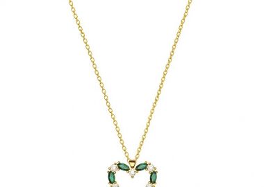 Κολιέ Από Ασήμι 925 Επιχρυσωμένο Με Καρδιά Swarovski Πράσινη EX15404 - AMOR AMOR - 